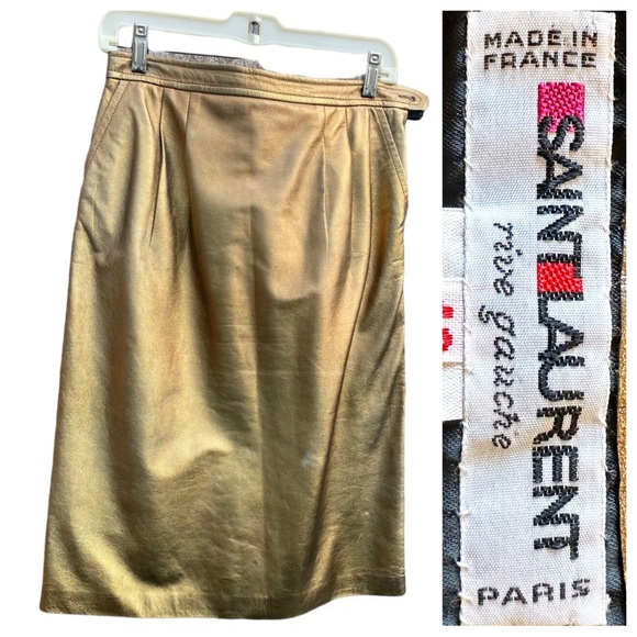 Saint Laurent Dresses & Skirts - VTG Saint Laurent Golden Metallic Leather Skirt